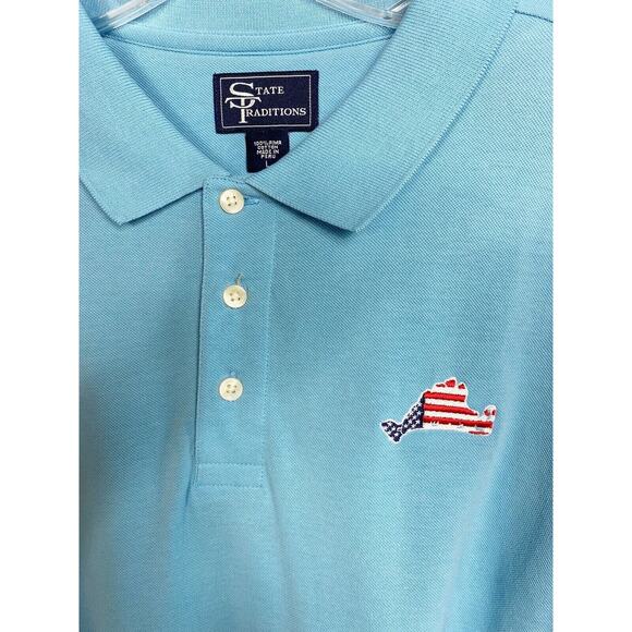 MARTHA'S VINEYARD STATE TRADITIONS USA Short Sleeve Polo Shirt BLUE MEDIUM NWT - Picture 5 of 6